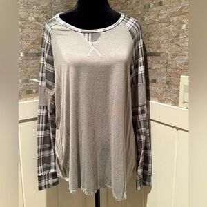 Nouvida Light Olive Green Plaid Long Sleeve Shirt Top Blouse L Large